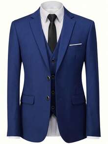 Setelan Jas Pria 3 Potong: Jaket, Celana, Rompi, Jas Formal Modis untuk Pernikahan dan Pesta - Royal Blue - View 5