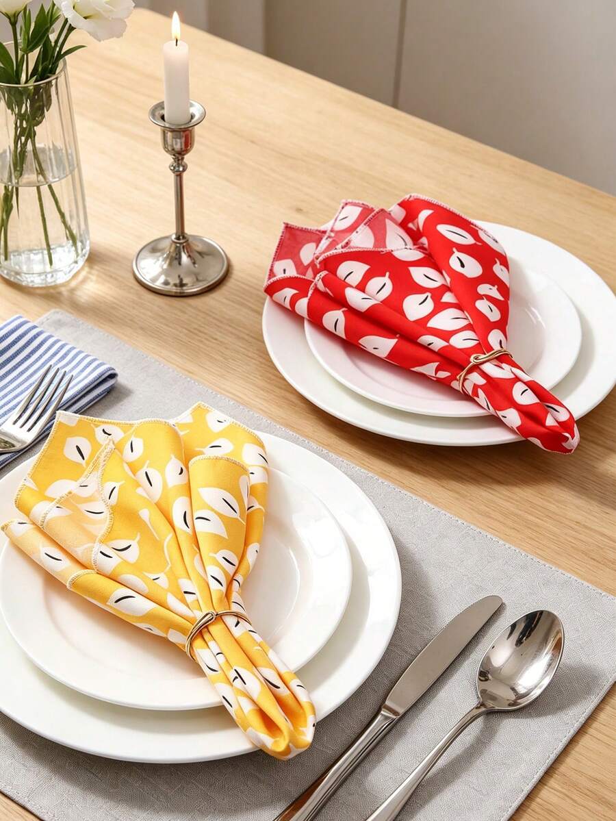 1-6pcs Washable Soft Premium Hotel Quality Reusable Printed Leaf Napkins, Perfect Tablecloth, Suitable For Holidays, Parties, Birthdays, Weddings And Dinner Parties - Multicolor - View 1
