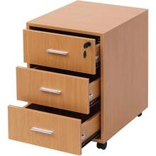 Lockable Rolling Wooden Pedestal Cabinet With Drawers For Under Desk & Printer Use - Walnut#2 - View 3