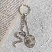 1pc 2026 New Creative Alloy Animal Badminton Racket Keychain, Realistic Badminton Decoration Pendant, Ideal Gift And Souvenir - Silver - View 7