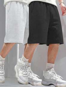 2pcs Boys & Teens Outdoor Sports Loose Pocket Indoor Casual Knee-Length Shorts, Spring/Summer/Autumn - Multicolor - View 3