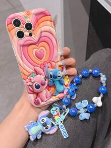 Disney Has Authorized, Phone Case - Chain Set, The Stitch Lilo & Stitch 3D Phone Case Plus A Silicone 3D Stitch Bracelet With Metallic Ring Removable Bracelet, Stitch And Angel Pattern, Compatible With Iphone17/16/15/14/13/12/11/XS/XR/X Plus Pro Max, A Stylish Cartoon Phone Case, The Perfect Gift Choice, Phone Protection, Durable Phone Cover, Great Gift For Friends And Family. - 白色 - 查看 4