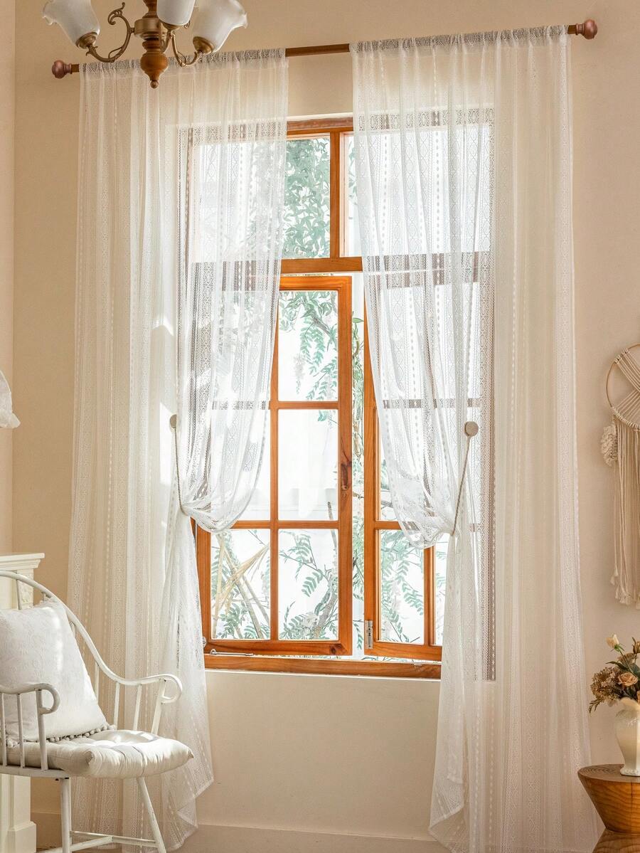 1pc/2pcs/New Striped Curtains Bohemian Style Polyester Material Top Rod Pocket Design UV Protection Blackout Curtains Suitable For Living Room Bedroom Balcony Holiday Gift Home Multi-Purpose Curtains - White - View 1