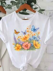 Women's Round Neck T-Shirt - 白色 - 查看 1
