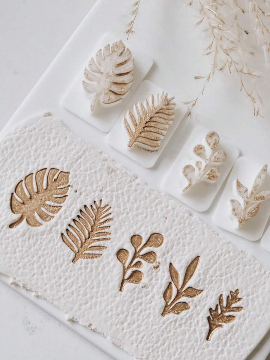 5pcs Soft Clay Mold Plant Leaf Pattern Press Mold Clay Mold For Jewelry Earring Making - White - View 1