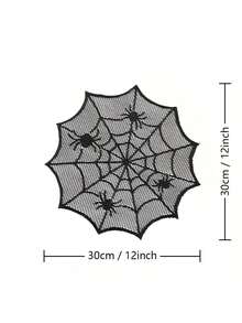 Halloween Spider Web Placemat Decor, Black Lace Polyester Placemat, Halloween Round Placemat, Black Spider Tabletop Decor Napkin, Perfect For Halloween Holiday Party Table Decor And Halloween Theme Birthday Party Decor, Table Decor, Placemat Decor - Multicolor - View 9
