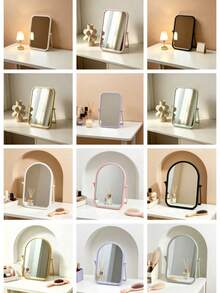 Elegant Luxury Style Oval Desktop Vanity Mirror, Nordic Creative Metal Frame, Bottom Storage Tray For Lipstick, Cosmetics, Jewelry, Fragrance, Makeup Brushes, Aromatherapy Products, Polished Glass Mirror Surface - Multicolor - View 7