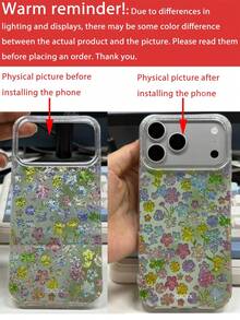 亮面多巴胺彩色花卉透明手機殼，適用於 iPhone 17 Pro Max、17 Pro、16 Pro Max、17 Air、14 Pro、13、12 Pro、15 Plus、11、13，亮片軟透明背蓋 - 花朵 - 查看 4