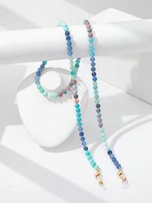 1pc Minimalist Fashion Colorful Beaded Glass Anti-Loss Glasses Chain, Random Color - Blue-483 - View 4