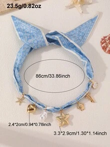 NAIZHU 1pc Fashionable European & American Ocean Style Faux Pearl Starfish Shell Turtle Heart Pendant Women's Necklace, Suitable For Daily Wear, Dating, Vacation, Gift - Baby Blue - View 5