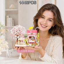Cute Panda Tea House/Coffee Shop Building Block Model Kit, DIY Street Scene Building Block Display, Rich In Detail, Includes A Small Table And Chairs, Perfect For Christmas Home Decor And Birthday Gifts - Multicolor - View 14