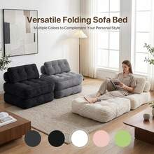 Folding Sofa Bed, Boneless Chair With Pillow Sleeper Sofa With Back Support, Sleeper Chair Portable Fold Out Chair Bed Comfy Foldable Mattress For Living Room, Beige, Single - 米色 - 查看 4