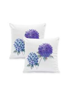 2 Pcs Purple & Blue Hydrangea With Green Leaves Floral Throw Pillow Covers Watercolor Spring Farmhouse Painting Style Super Soft Pillowcases Daily Decoration Home Square Sofa Living Room Bedroom Bed Couch Chair Cushion Covers All Seasons (No Filling) - White - View 9