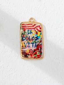 1Pc French Italian Coastal Charms For Jewelry Making, Gold Enamel Rectangle Pendants, Summer DIY Charms For Bracelets Necklaces Earrings, Aesthetic - Multicolor - View 6