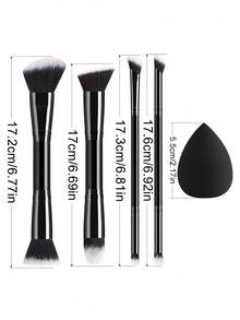 ronshadow 4pcs Multi-Functional Dual-Ended Makeup Brush & Makeup Sponge Set, Includes Loose Powder & Contour Dual-Ended Brush, Angled Blush & Highlighter Dual-Ended Brush, Round Blending & Concealer Dual-Ended Brush, Pointed Eye Makeup Detail Dual-Ended Brush, Dual-Color Gradient Bristles, Compact Portable Makeup Tool - Multicolor - View 11