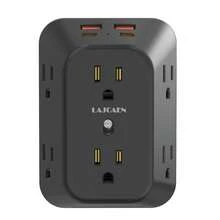 Extensor de toma de corriente de pared con protección contra sobretensiones, 6 tomas de CA ampliamente espaciadas & 4 puertos USB (2 USB C), adaptador cargador de pared multi-enchufe de 4 lados para hogar, viajes y oficina - Negro - Ver 12