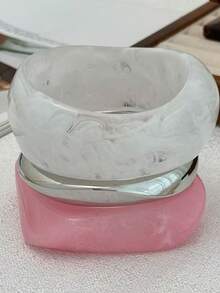Geometric Square Asymmetrical Transparent Resin Bangle, Alloy Bracelet Women's Jewelry - Multicolor 2 - View 6