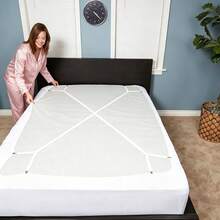 Adjustable Cross Bed Sheet Holder Straps (2pcs) - Elastic Bed Sheet Clips, Triangle Design, Secure Fit For All Mattresses - Woven Fabric, Machine Washable, Multiple Installation Methods - Multicolor - View 1