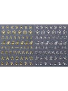 2 peças Autocolantes para Unhas Florais 3D Ocos em Linha Dourada ...
