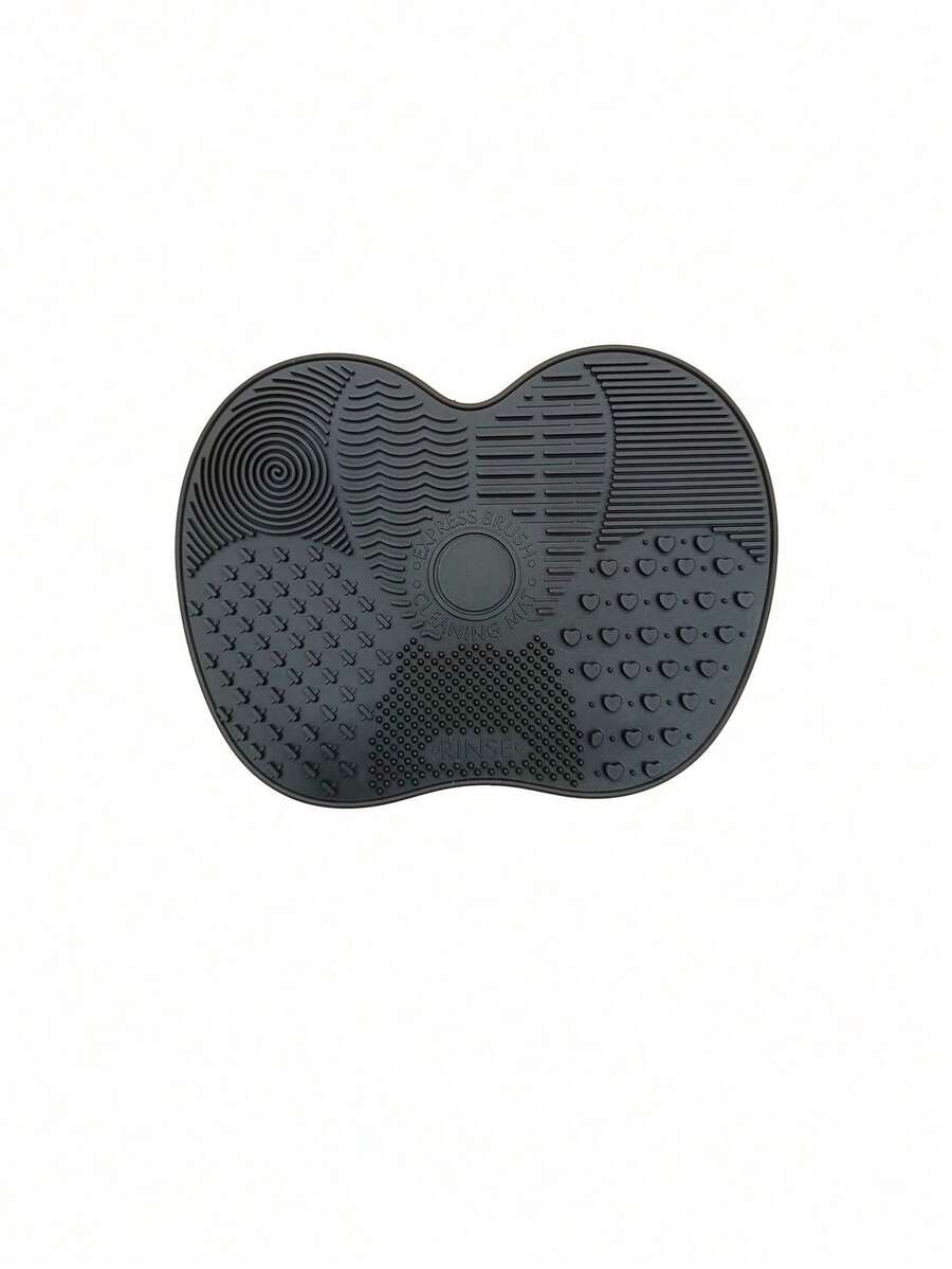 Silicone Makeup Brush Cleaning Mat With Suction Cup, Portable Makeup Brush Cleaning Tool, Apple-Shaped Silicone Makeup Brush Cleaning Pad - 1個黑色部件 - 查看 1
