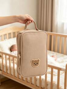 Embroidered Bear Diaper Storage Box, Travel Diaper Bag With Shoulder Strap, Unisex Baby Diaper Storage Bag, Can Be Placed In Diaper Bag, Baby Essentials - Multicolor - View 2