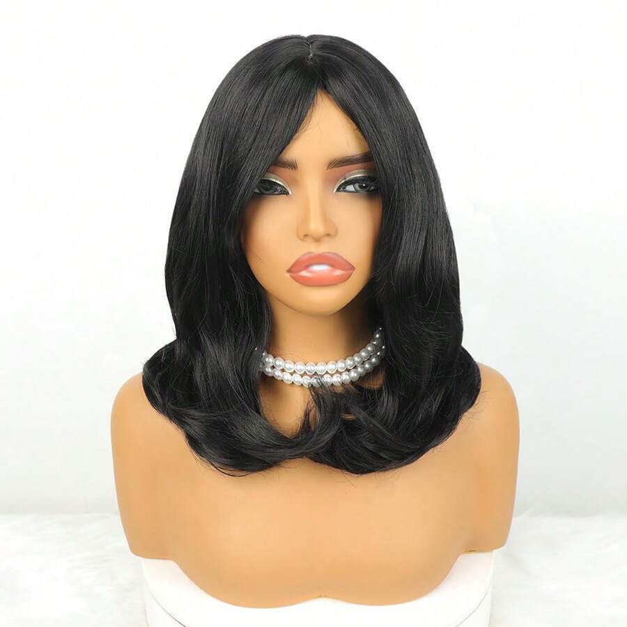 Medium Length Straight Wavy Wig With Bangs, Bio Organic, Identical To Human Hair Premium RONISE +WIGCAP 2/ DARK BROWN - 2# - 查看 1