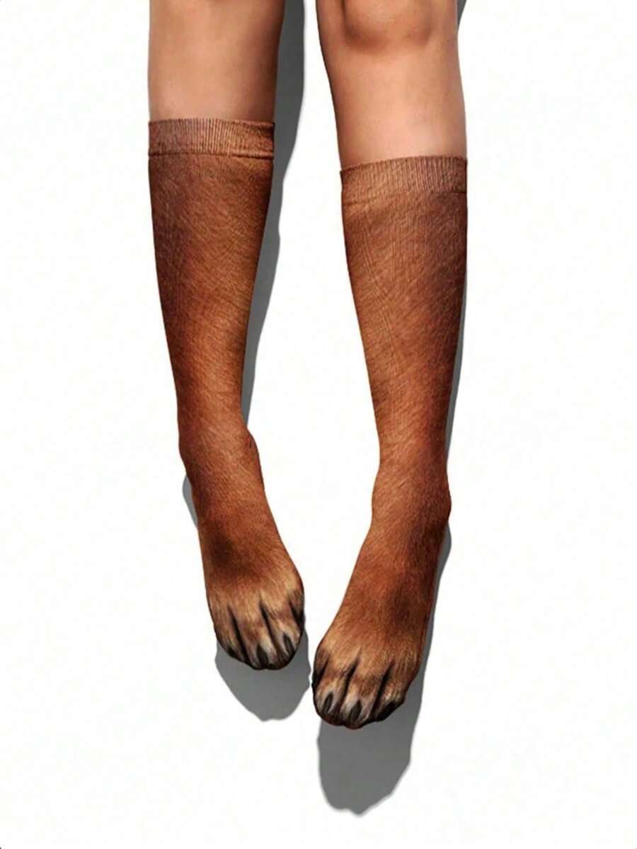 1/3 Pairs 20-24 3D Printed Funny Socks, Dog Paw Pattern Socks, Valentine's Day Funny Socks, Suitable For April Fools' Day Prank Friends - Multicolor - View 1