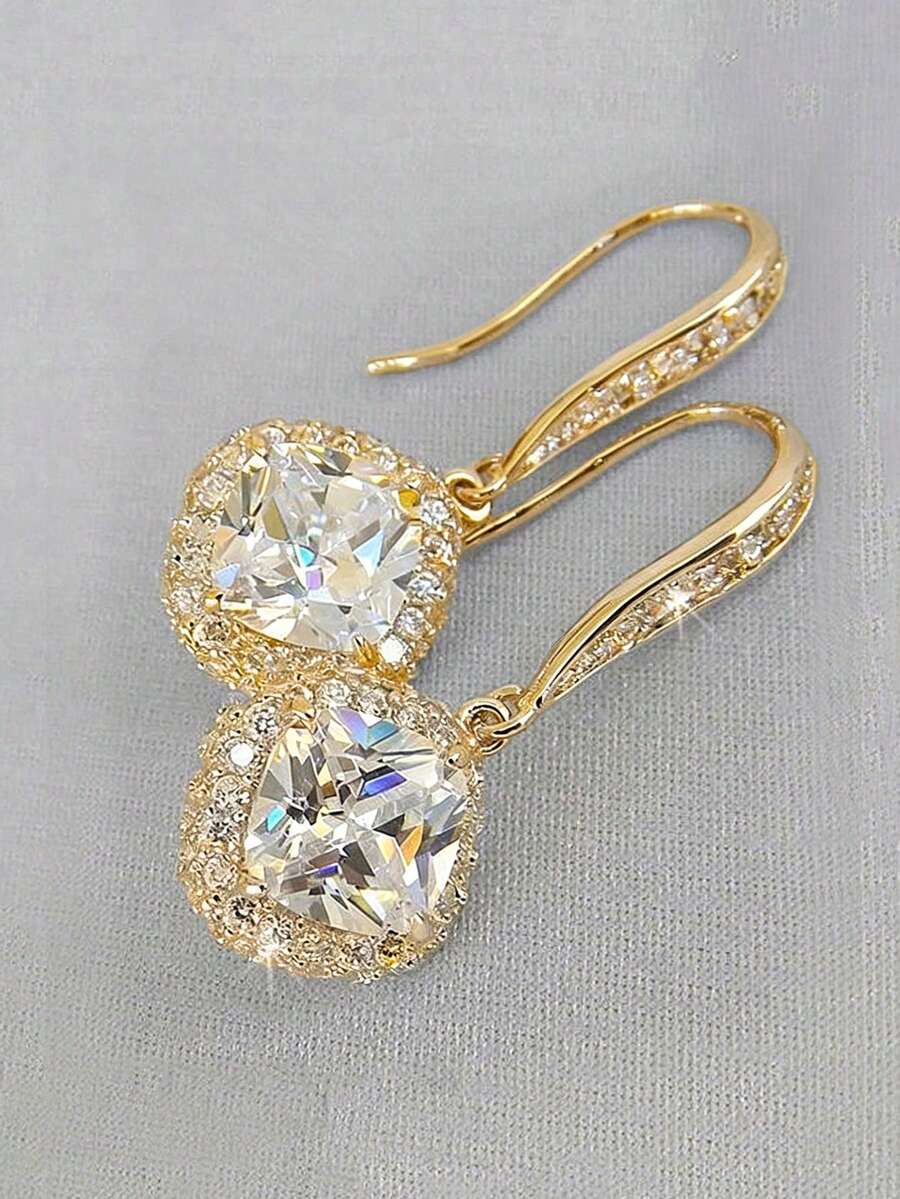 一对女士优雅立方氧化锆吊坠耳环，适合婚礼、订婚、周年纪念派对、情人节礼物