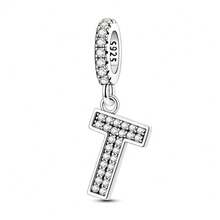 1 pièce Pendentif initial A-Z en argent sterling S925 de style minimaliste romantique, hypoallergénique, convient pour bracelet original, fabrication de bijoux DIY pour femmes, cadeau d'anniversaire - Blanc - Voir 25