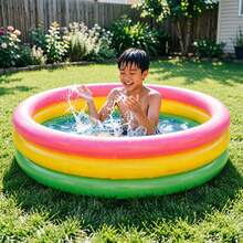 1 pieza Piscina inflable arcoíris, piscina de natación para el hogar, bañera, plástico grueso, parque acuático de piscina, piscina circular ultra ancha - Multicolor - Ver 1