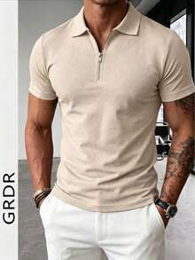 GRDR Men's Solid Color Short Sleeve Zipper Design Casual Versatile T-Shirt - Apricot - View 5