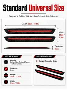 2pcs Carbon Fiber Bumper Anti-Collision Protective Strips, Red Decorative Anti-Scratch Edge Guards, Flexible Self-Adhesive Rubber Car Door Rearview Mirror Bumper Protector Strips, Universal For Sedan, SUV, Hatchback, Pickup Truck Exterior Accessories - A - View 10