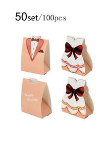100pcs/50set Kotak Hadiah Gaun Pengantin dan Tuxedo, Kotak Permen, Desain Jas Pengantin Pria dan Wanita dari Kertas Merah Muda, Kotak Permen Paling Populer untuk Pesta Pernikahan dengan Pita, Kotak Permen Hadiah Pernikahan, Sempurna untuk Pesta Pernikahan, Ulang Tahun, Pengantin, Dekorasi Baby Shower - MultiWarna - View 11