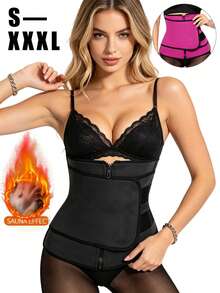 1pc,2026 Neoprene Sauna Sweat Waist Trainer Corset, Double Front Zipper & Side Adjustable Hook And Loop Design Compression Body Shaper, High Sweat Boost Tummy Control Cincher For Fitness Workout Daily Body Shaping Available In S-XXXL Multiple Sizes - Multicolor - View 2