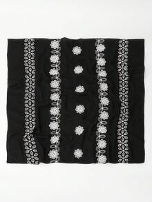 1件女款素色刺繡花卉極簡風披肩圍巾頭巾，刺繡，頭巾，女用圍巾，柔軟舒適多功能頭巾，適合日常穿著，四季皆宜 - 黑色刺繡 - 查看 8