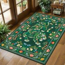 Hippie Style Carpet, Bathroom Mat Faux Wool Tropical Pink, Door Mat Bathroom Mat Bathroom Carpet Bohemian Style Bathroom Mat, Kitchen Small Size Carpet Indoor Entrance Carpet Modern Vintage Style Distressed Style Floor Mat Non-Slip Washable - Flowers and Animals - View 2