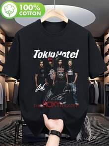 erto en el Hotel Rox Theater con firmas y diseños de logotipos de los miembros de la banda, diseñpara adultos con cuello redondo casual y mangas cortas, lavable aáquina, Avai - Negro - Ver 1