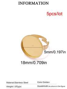 5pcs Stainless Steel Round Open Rings Findings Resin Stone Blank Cabochon Cameo Ring Base For DIY Jewelry Making Accessories - DIY Ring - View 18