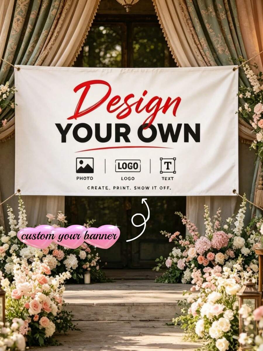 1Pc Custom Banner, Personalized Photo Text Logo Banner, Custom Event Sign Decoration, Birthday Party Banner, Wedding Reception Backdrop, Business Promotion Display, Graduation Celebration Hanging Decor - Multicolor 7 - View 1