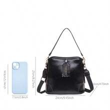 SC252 Vintage Solid Color Crossbody Shoulder Bag, With 2 Straps, Crossbody/Shoulder Carry, Adjustable And Detachable - Black - View 2
