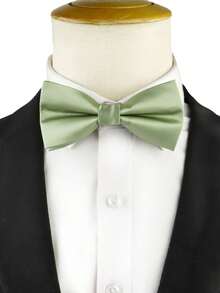 Elegant Sage Green Formal Bow Tie, Smooth Satin Neck Accessory For Suit, Tuxedo, Holiday Parties And Special Occasions - Green - View 3
