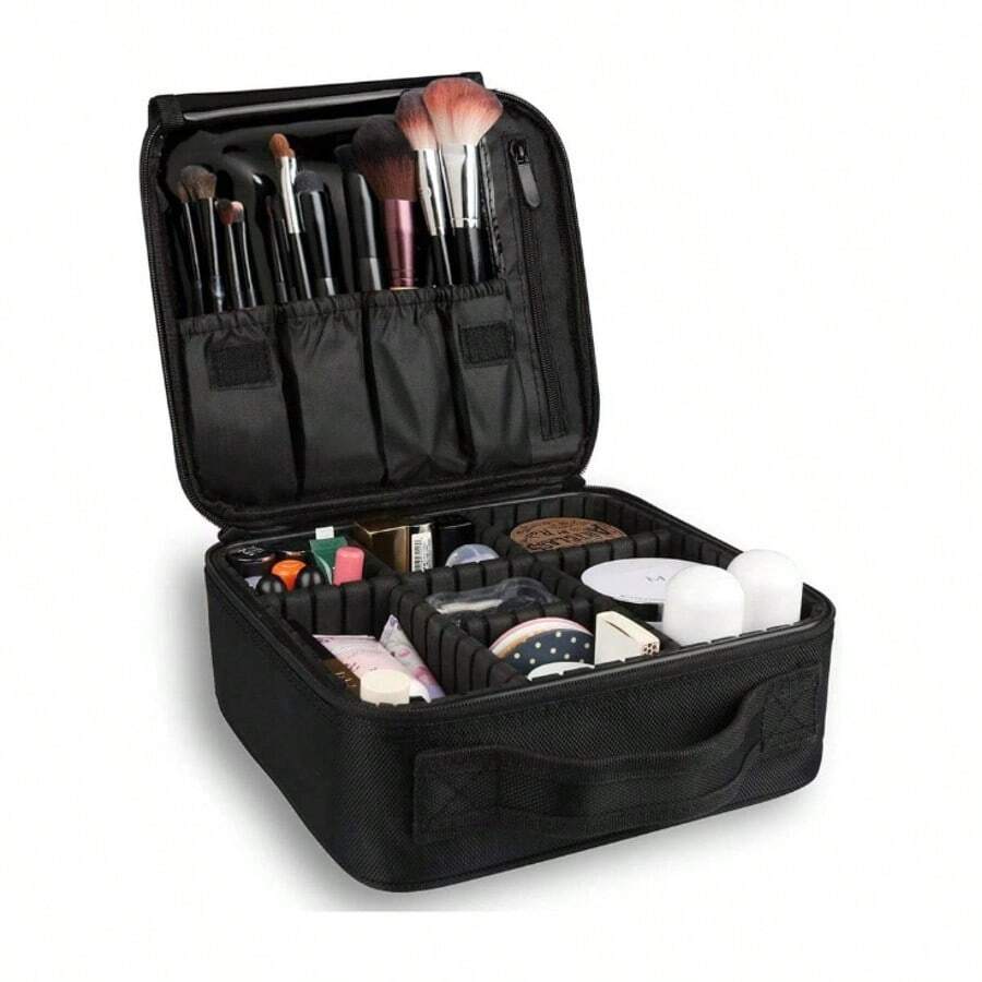 1pc Travel Makeup Bag, Portable Cosmetic Storage Box With Handle And Zipper, Waterproof PU Large Capacity Portable Makeup Bag, Portable Pouch - View 1