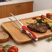 3 Pack Stainless Steel Barbecue Forks With Anti-Slip Handles In Silver-Black, Silver-Green And Silver-Red, Multicolor Grilling Fork Set For Outdoor BBQ Cooking - A - View 4