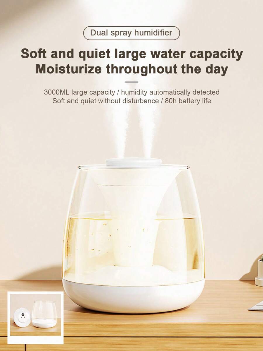 Humidificador de gran capacidad con doble rociado, humidificador de aire para escritorio de oficina, hogar y dormitorio, con gran niebla y funcionamiento silencioso - Ver 1