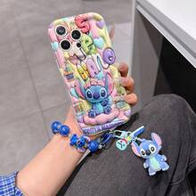 Disney Has Authorized, Phone Case - Chain Set, The Stitch Lilo & Stitch 3D Phone Case Plus A Silicone 3D Stitch Bracelet With Metallic Ring Removable Bracelet, Stitch And Angel Pattern, Compatible With Iphone17/16/15/14/13/12/11/XS/XR/X Plus Pro Max, A Stylish Cartoon Phone Case, The Perfect Gift Choice, Phone Protection, Durable Phone Cover, Great Gift For Friends And Family. - 白色 - 查看 2