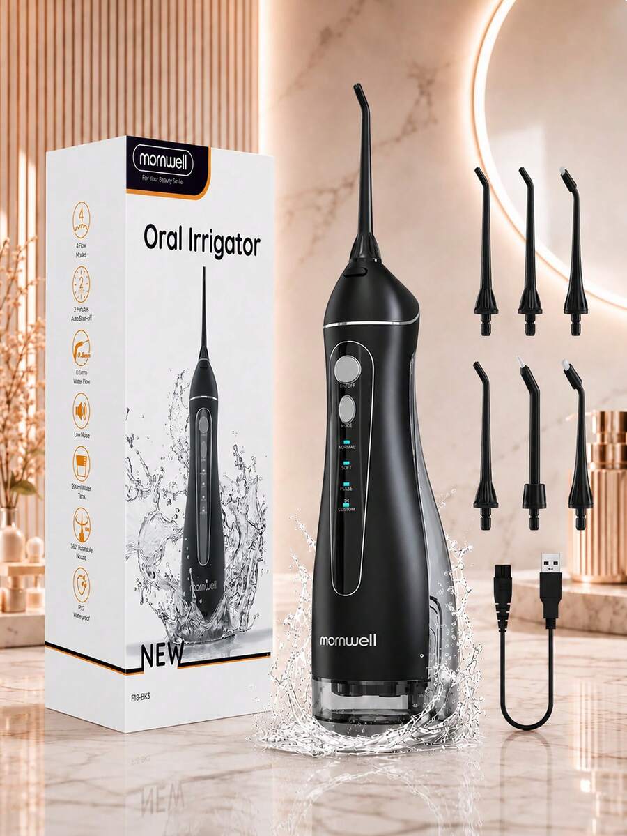 F18 Portable Wireless Water Flosser Set, 200ML Water Tank, 4 Nozzles, 4 Modes, IPX7 Waterproof USB Rechargeable Oral Irrigator, Suitable For Travel And Braces Care Water Flosser