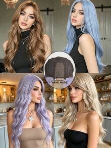26 Inch Long Wavy Synthetic Wig, No Bangs. Available In Light Purple/Light Blue/Brown/Brown. Designed For Women, Natural Appearance And Heat Resistant. Suitable For Parties, Cosplay, Daily Wear. - Multicolor - View 3