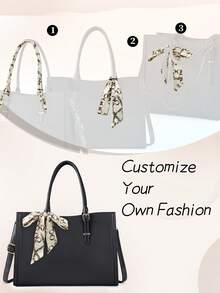 Women's 15.6" Laptop PU Leather Tote Bag With Silk Scarf, Detachable Strap Work Handbag, Multi-Pocket Shoulder Bag For Office, Travel & Daily - Multicolor - View 6