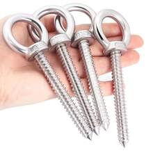 4 Heavy-Duty 304 Stainless Steel Self-Tapping Eye Bolts, Silver Eye Hooks, Metal Ceiling Hooks, M5x80 Thread - Suitable Cork Crafts, Wooden Picture Frame Hanging, Ceiling Hook Installation, Wood Connection And Fastening, And Wire - Silver Stainless Steel 4-piece Pack - View 2