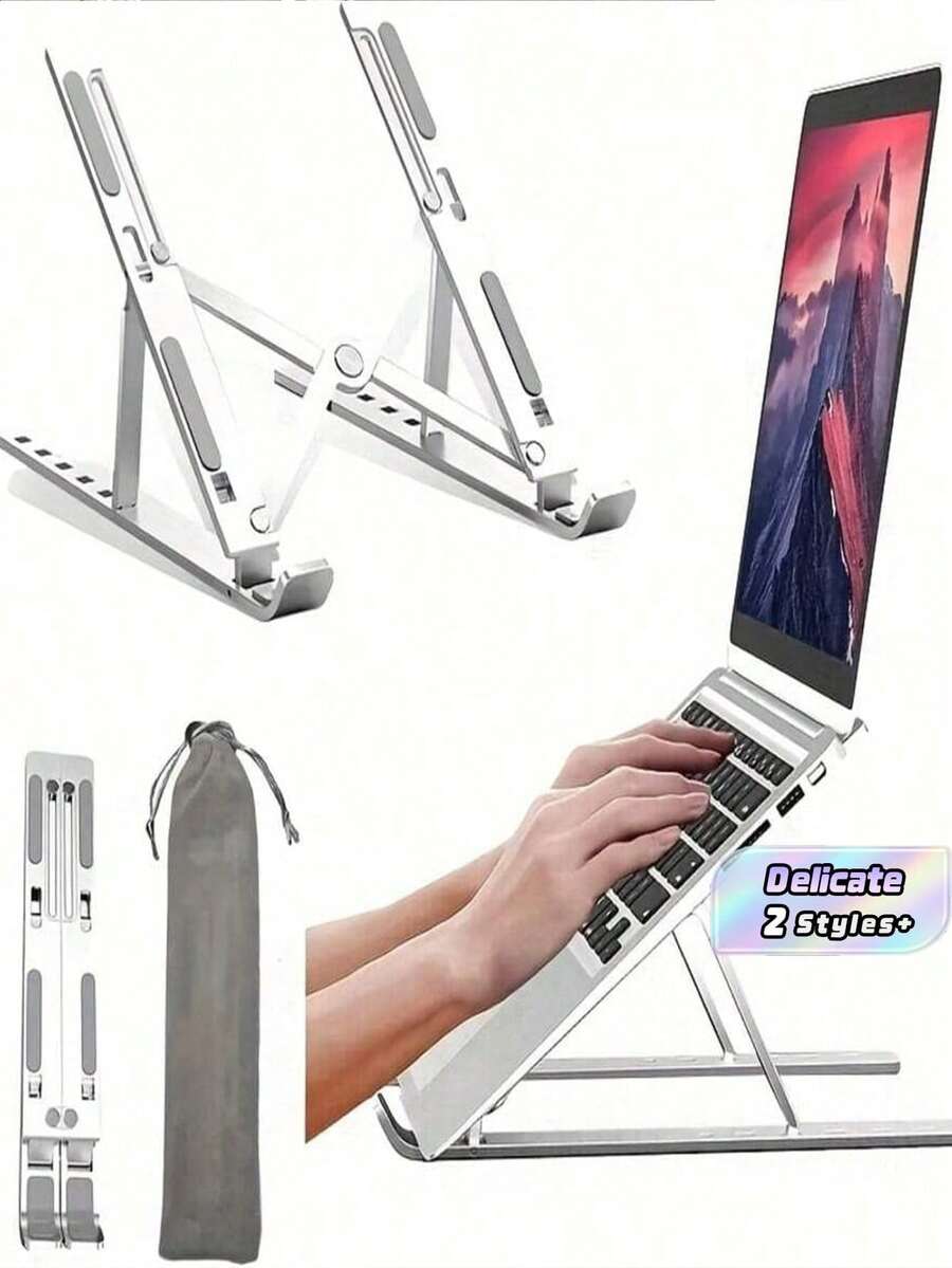 Suport pentru laptop din aliaj de aluminiu, pliabil, reglabil în mai multe poziții, reglabil la înălțime, extensibil, cu disipare termică prin goluri, antiderapant, stabil, portabil, ușor, pliabil, multi-unghi, pliabil portabil, cu ventilație prin goluri, anti-răsturnare, antiderapant din silicon, suport pliabil reglabil pentru laptop de birou, suport portabil universal pentru laptop, potrivit pentru toate laptopurile